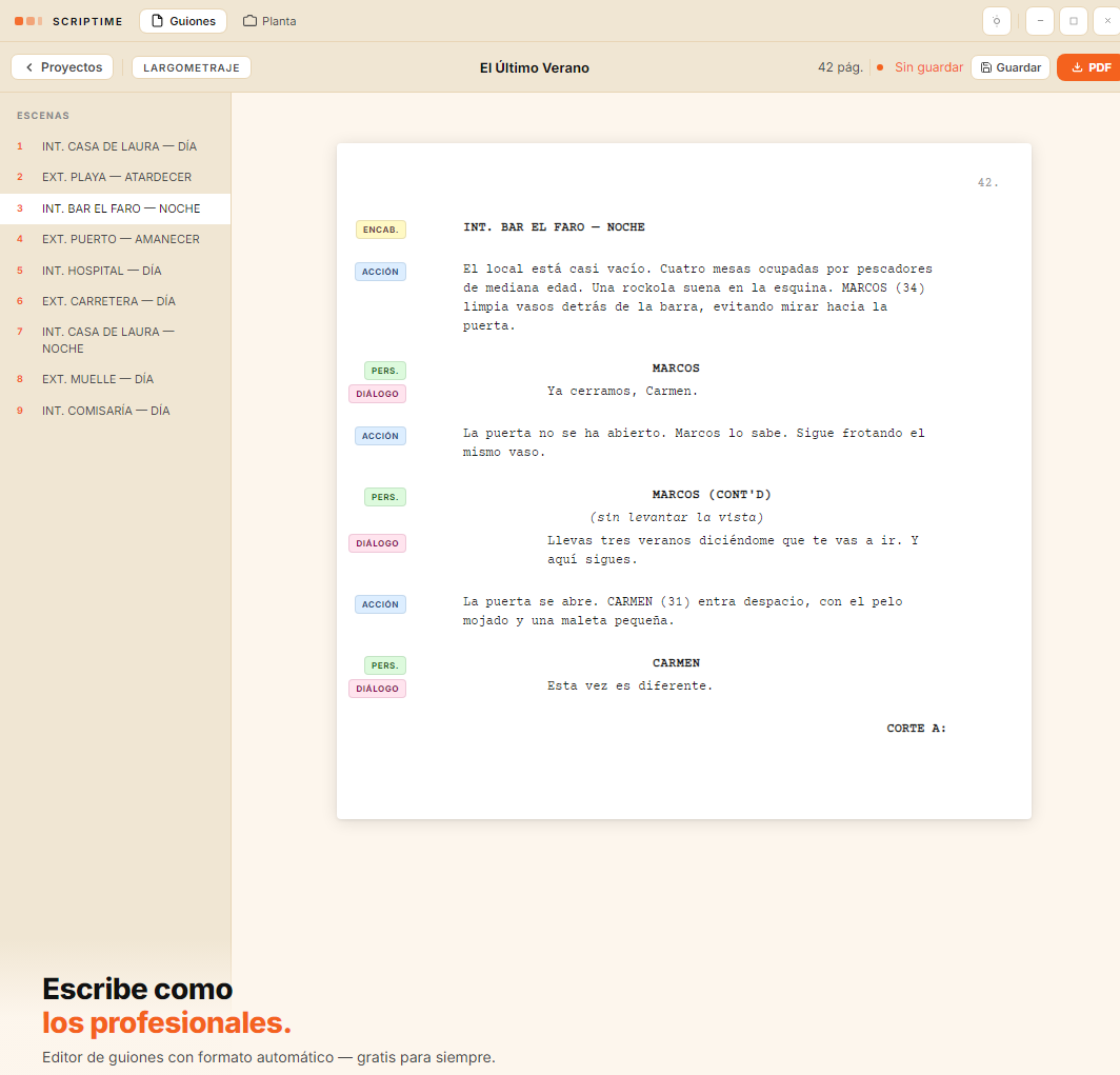 SCRIPTIME — Editor de guiones profesional para Windows
